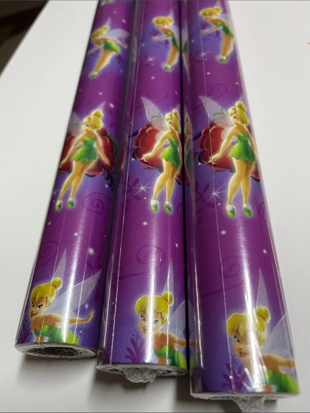 Disney/ Hallmark Purple Tinker Bell Fairy Wrapping Paper Rolls - 3 Pack 30”X2yds